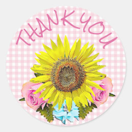 Pink Gingham Sunflower Danke Stickers