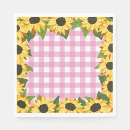 Pink Gingham & Sunflowers Serviette