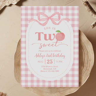 Pink Gingham Sweet Peach 2. Geburtstag Einladung