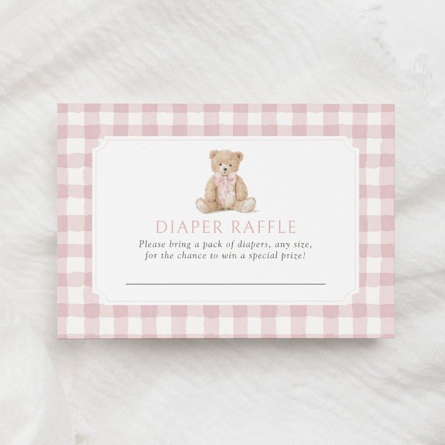 Pink Gingham Teddy Bear Diaper Raffle Ticket Begleitkarte (Von Creator hochgeladen)