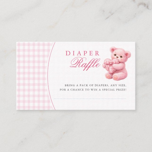Pink Gingham Teddy Bear Neutral Baby Shower Begleitkarte (Vorderseite)