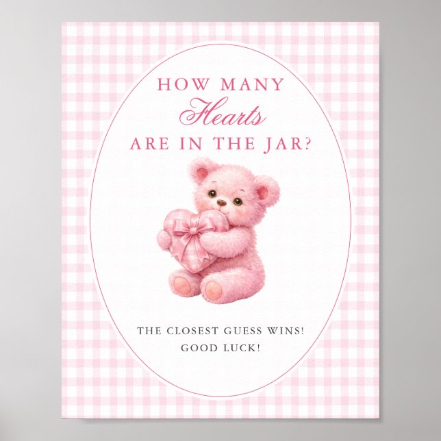 Pink Gingham Teddy Bear Neutral Baby Shower Poster (Vorne)