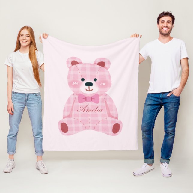 Pink Gingham Teddy Fleecedecke (Beispiel)