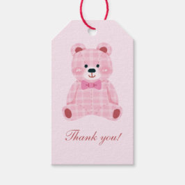 Pink Gingham Teddy Geschenkanhänger