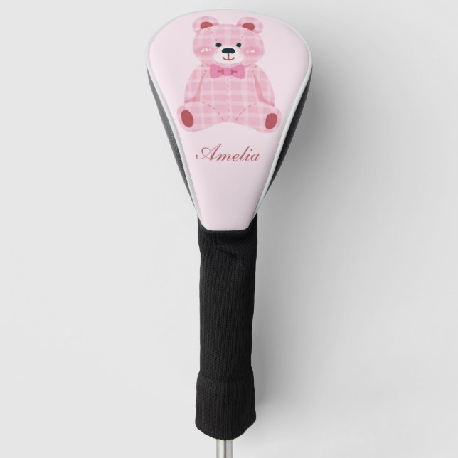 Pink Gingham Teddy Golf Headcover (Vorderseite)