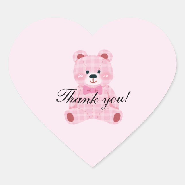 Pink Gingham Teddy Herz-Aufkleber (Vorderseite)