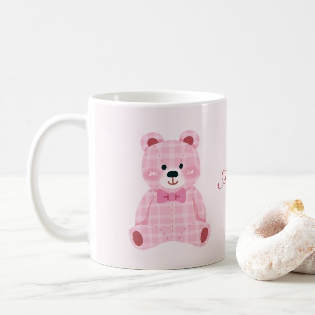 Pink Gingham Teddy Kaffeetasse (Mit Donut)