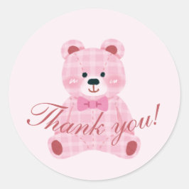 Pink Gingham Teddy Runder Aufkleber