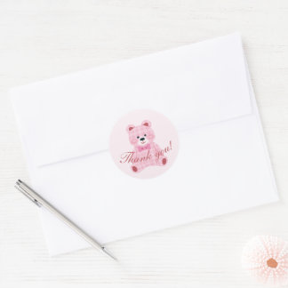 Pink Gingham Teddy Runder Aufkleber