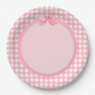Pink Gingham und Bow Party Plate Pappteller