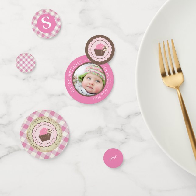 Pink Gingham und Cupcake Birthday Konfetti (Gruppe)