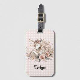 Pink Gingham Unicorn Floral Pastel Luggage Tag Gepäckanhänger