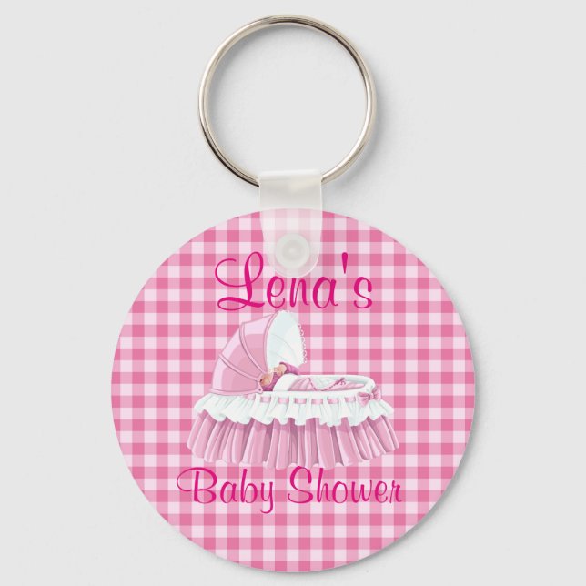 Pink Gingham Vintag Baby RuffledBassinet Schlüssel Schlüsselanhänger (Vorderseite)