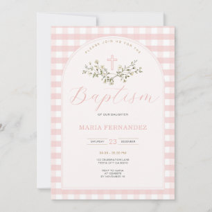 Pink Gingham Wildblumen Christening Einladung