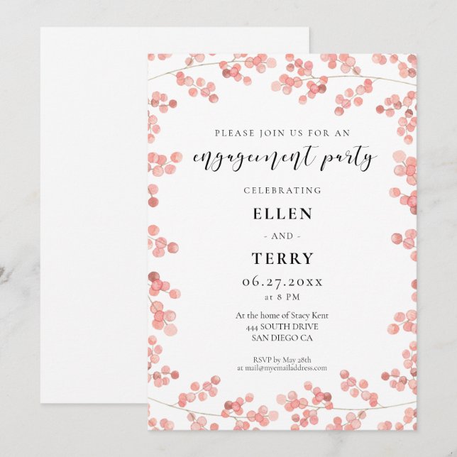 Pink Gipskraut Floral Engagement Partei Einladung (Vorne/Hinten)