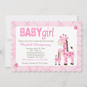 Pink Giraffe Baby Girl Scalloped 12x18 Einladung