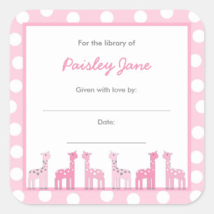 Pink Giraffe Bringen Sie ein Buch Baby Duschkleber Quadratischer Aufkleber