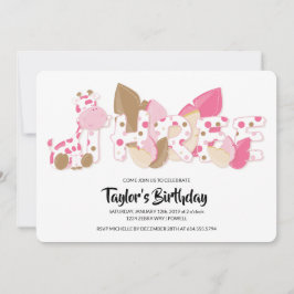Pink Giraffe Dritte Geburtstagsparty Einladung