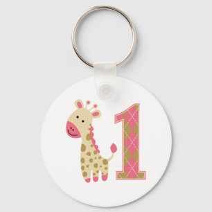 Pink Giraffe Erster Geburtstag Schlüsselanhänger
