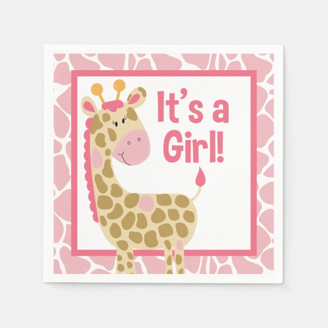 Pink Giraffe Es ist eine Girl Baby Dusche Napkins Serviette (Vorderseite)