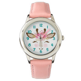 Pink Giraffe Face Number Kids Armbanduhr