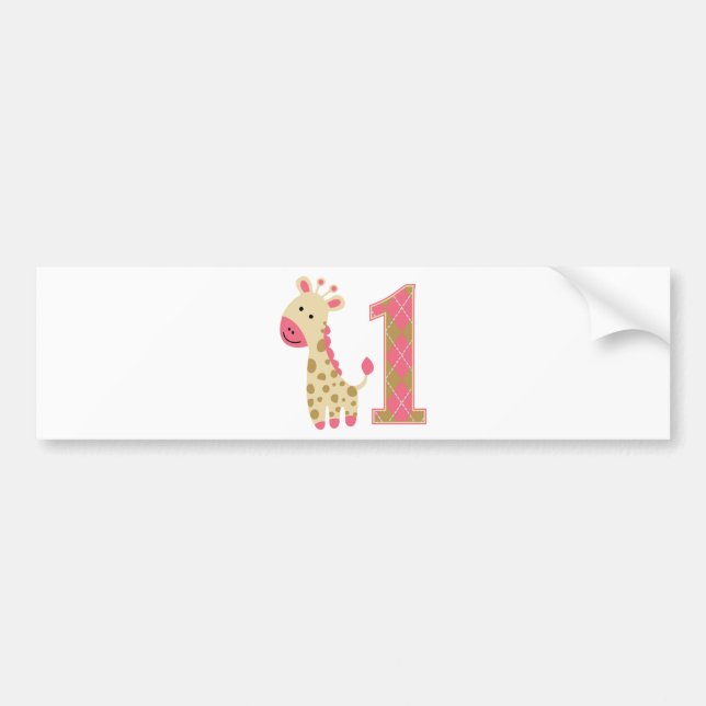 Pink Giraffe First Birthday Autoaufkleber (Vorne)