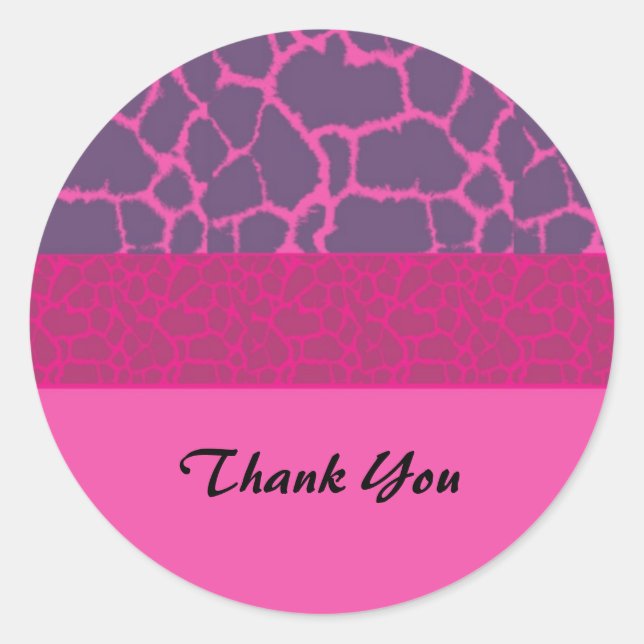 Pink Giraffe Fur Muster Danke Runder Aufkleber (Vorderseite)
