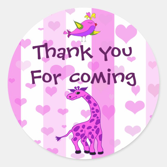 Pink Giraffe Geburtstag vielen Dank Runder Aufkleber (Vorderseite)