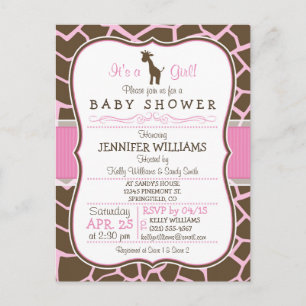 Pink Giraffe Girl Baby Dusche Postkarte Einladung