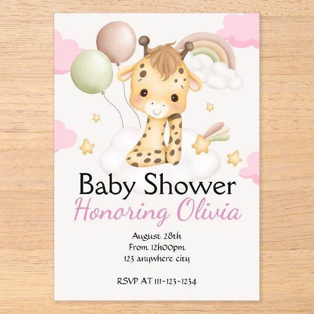 Pink Giraffe Girl BABY SHOWER EINLADUNG (Vorderseite)