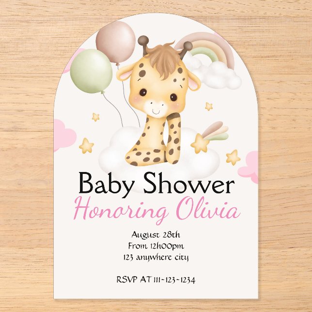 Pink Giraffe Girl BABY SHOWER EINLADUNG (Vorderseite)