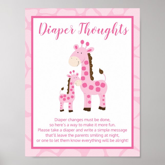 Pink Giraffe Girl Diaper Gedanken Kinderdusche Spi Poster (Vorne)