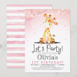 Pink Giraffe Girl Geburtstagsparty Einladung