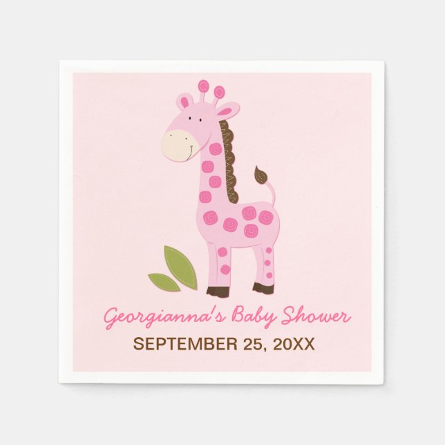 Pink Giraffe individuelle Babydusche Napkin Serviette (Vorderseite)