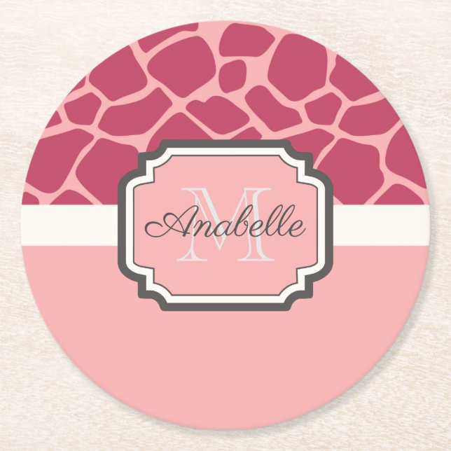 Pink Giraffe Muster Runder Pappuntersetzer (Vorderseite)