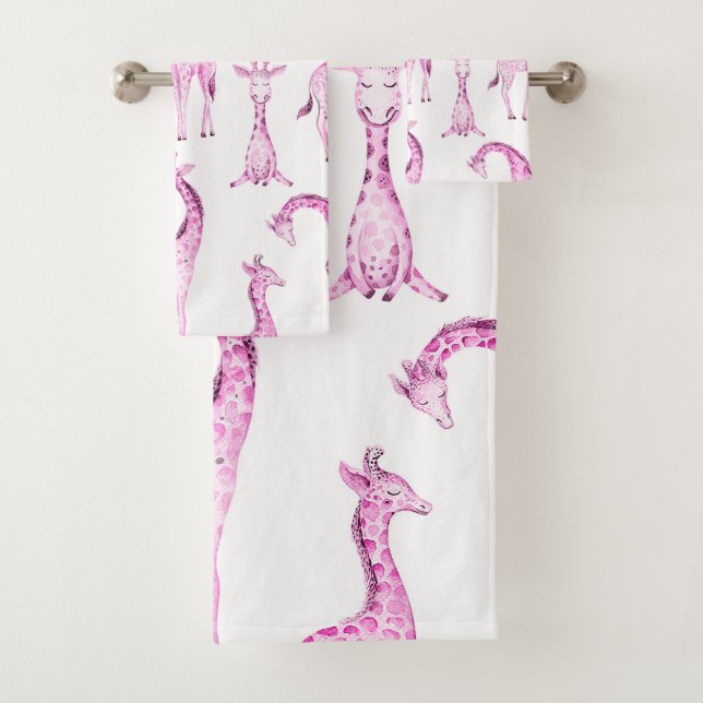 Pink Giraffen Whimsical Girls Baby Showkids Badhandtuch Set (Insitu)