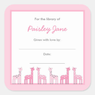 Pink Giraffes Girl Baby Shooting Platten Quadratischer Aufkleber