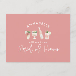 Pink Girl Aquarellcocktail Trauzeugin Chic Einladungspostkarte