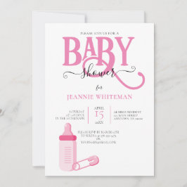 PINK GIRL BABY DUSCHE MIT BABYFLASCHE EINLADUNG