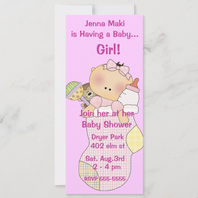 Pink Girl Baby Dusche Party Einladungen (Vorderseite)