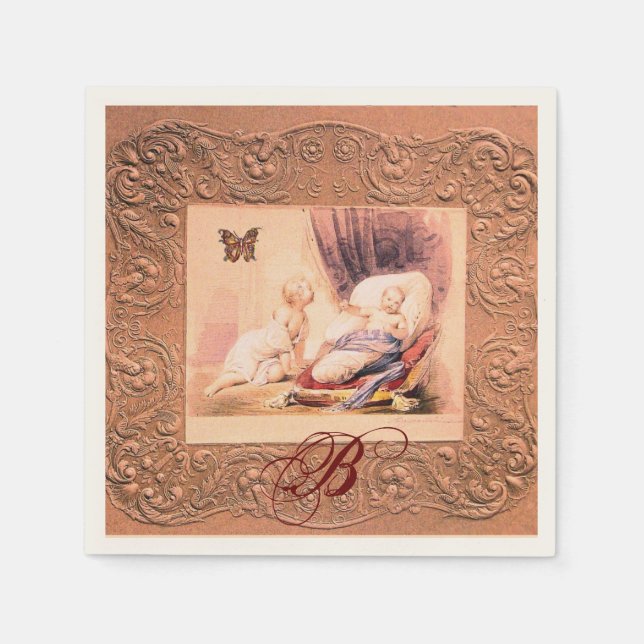 PINK GIRL BABY DUSCHE, SCHALTFLÄCHE, BLUMENMONOGRA SERVIETTE (Vorderseite)
