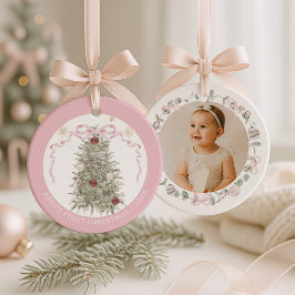 Pink Girl Baby First Christmas Photo Ornament Aus Metall