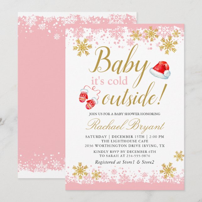 Pink Girl Baby mit kalter Außendusche Einladung (Vorne/Hinten)