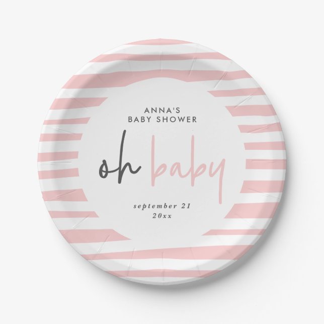 Pink Girl Babydusche Typografie modern einzigartig Pappteller (Vorderseite)
