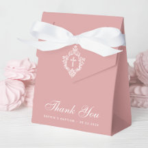 Pink Girl Baptism Cross & Crest Elegant Dusty Rose