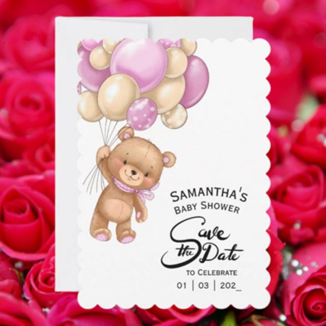 Pink Girl Bear Baby Dusche Einladung (Celebrate your little one with our charming Pink Girl Bear Baby Shower Invitation!  )