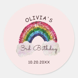 Pink Girl Birthday Rainbow Fevor Stickers