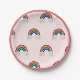 Pink Girl Birthday Rainbow Pappteller