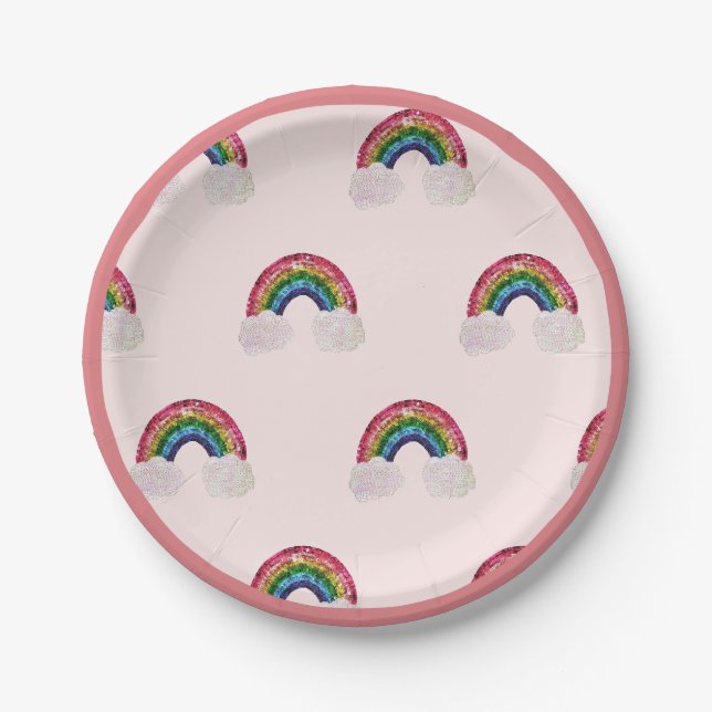 Pink Girl Birthday Rainbow Pappteller (Vorderseite)