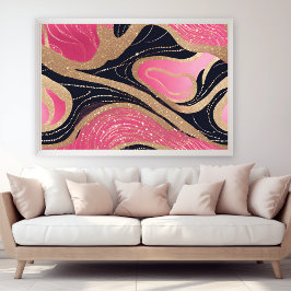Pink Girl Black Gold Glitzer Modernes Poster